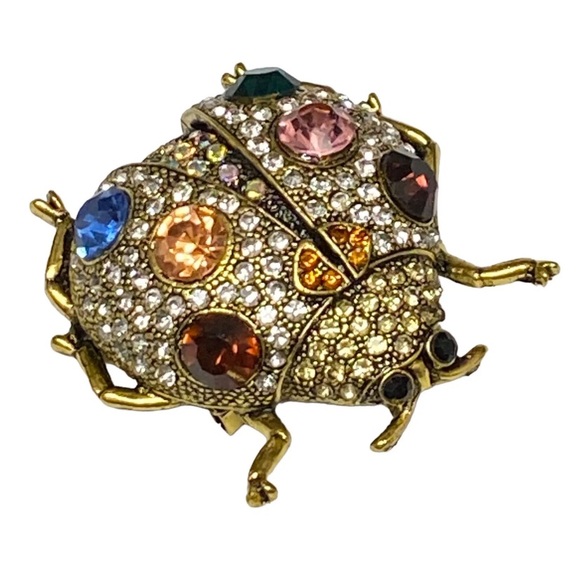 Ladybug Brooch Bejeweled Giant Gold Tone Rhinestones Insect Jewelry Pin - Picture 2 of 4